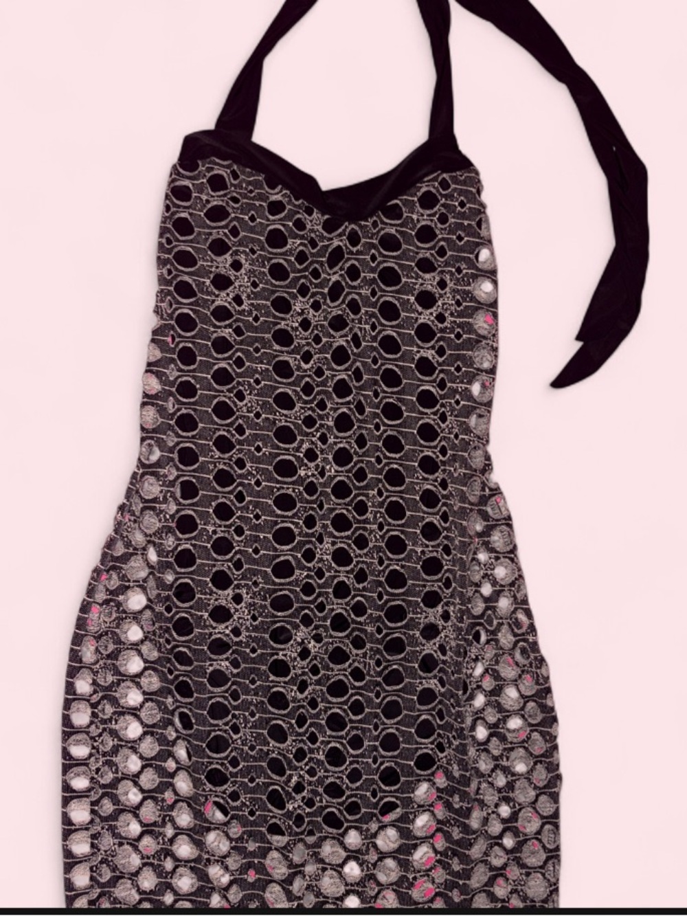 Y2k Black & gray cutout mini halter dress with adjustable straps #festival fits - Picture 1 of 3